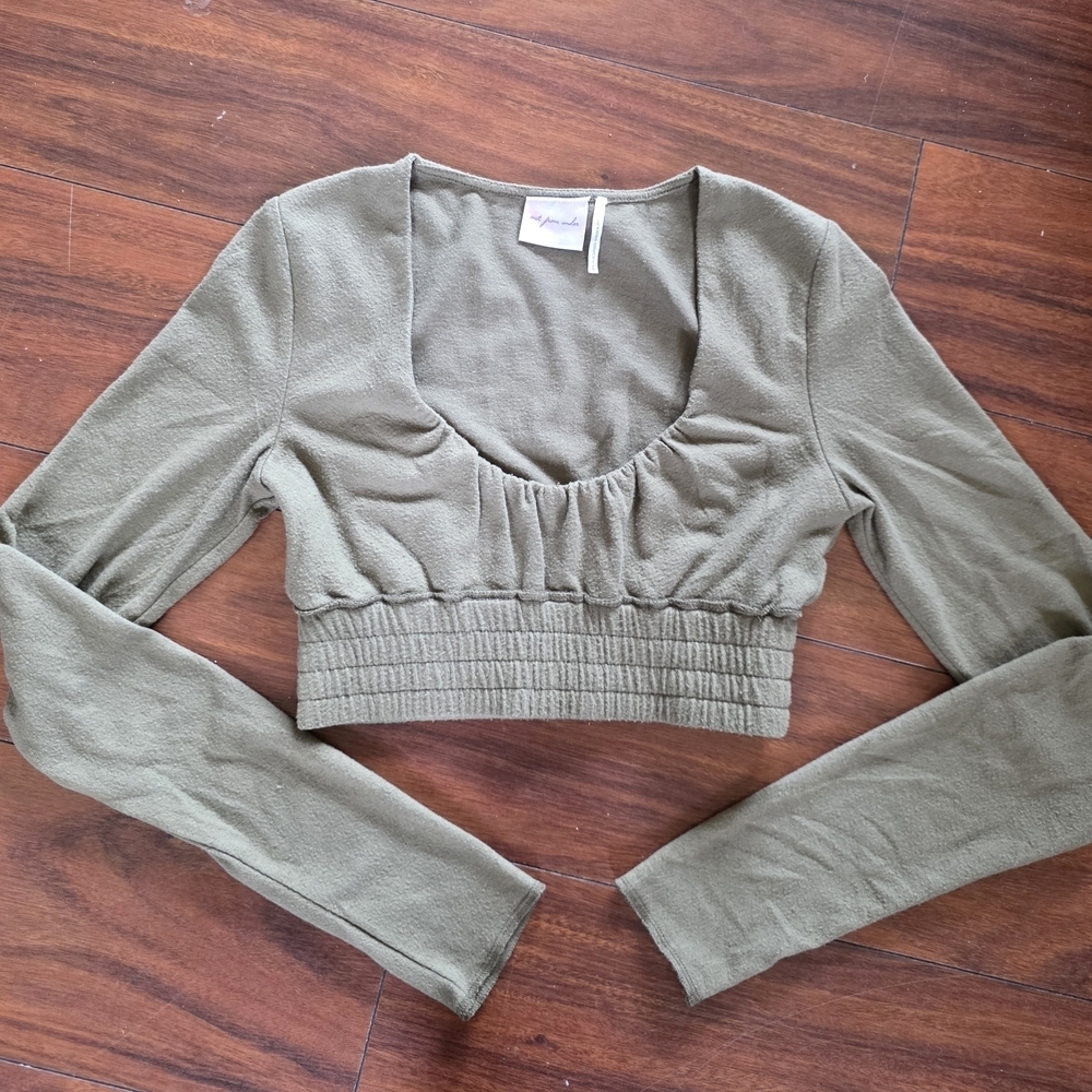 Out From Under Urban Outfitters Olive Smocked Crop Top S